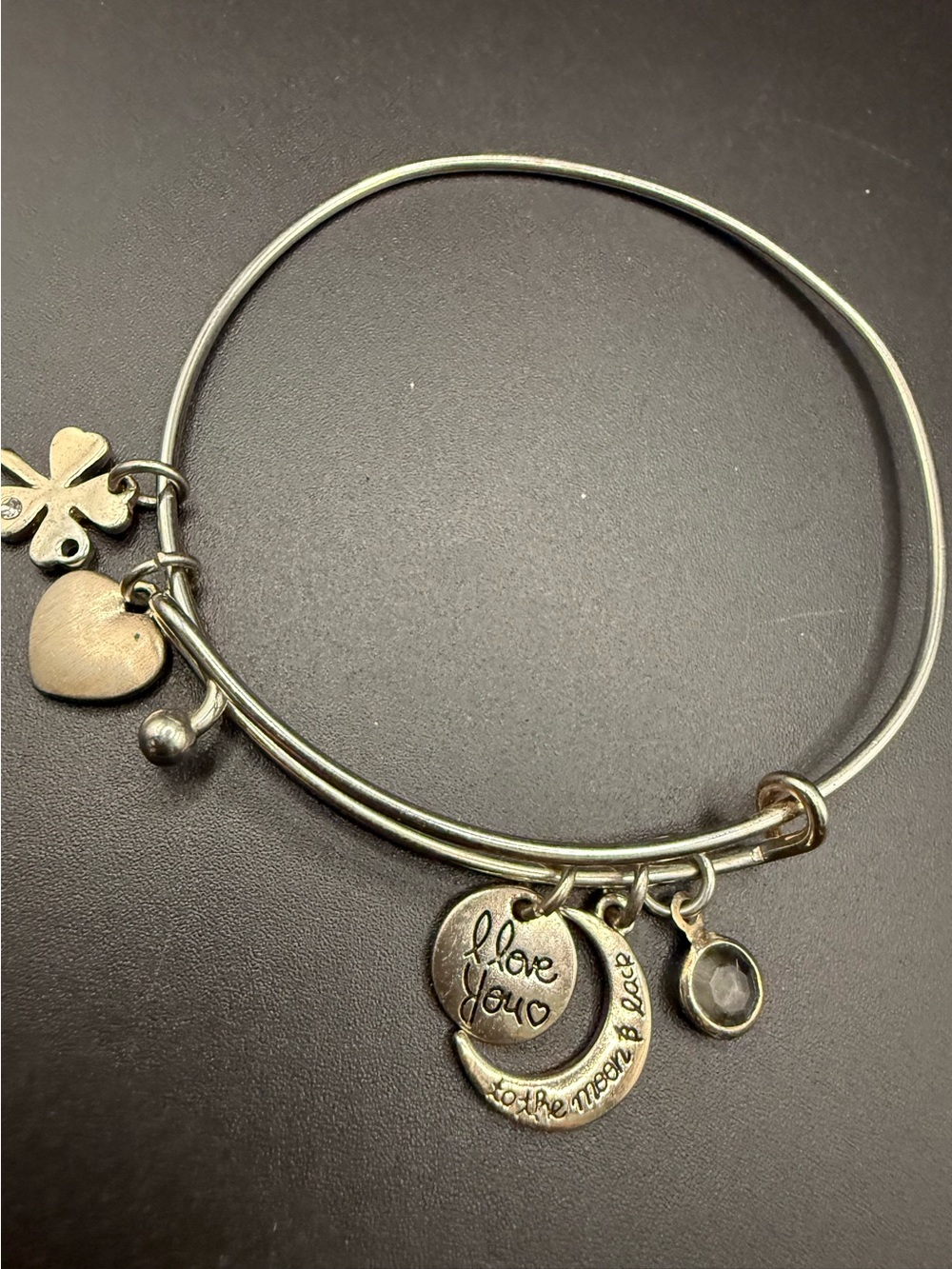 Silver Tone 'I Love You to the Moon & Back' Charm Bangle Bracelet